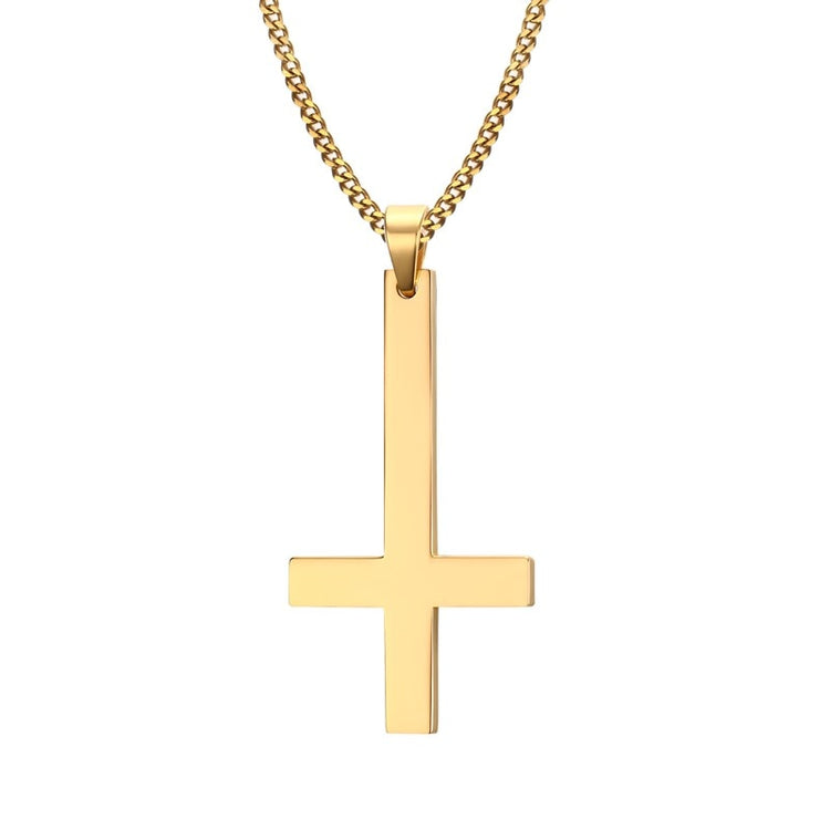 Vnox Male Black St Peter's Inverted Cross Pendant Necklace for Men Stainless Steel Choker Crux de Sanctus Petrus Jewelry