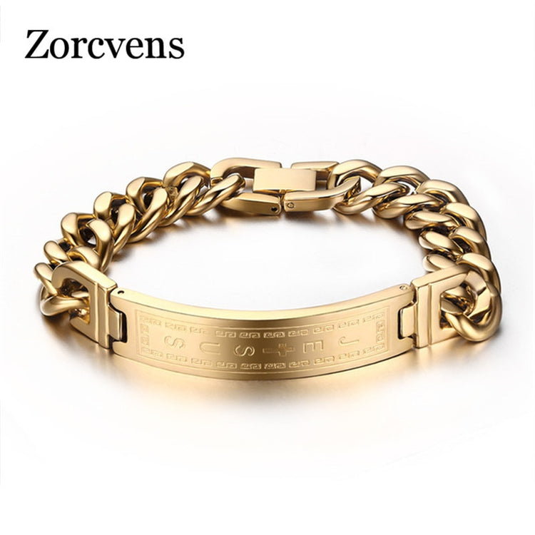 ZORCVENS Gold-color Bracelets Bangles Fashion Men Jewelry Jesus Cross Stainless Steel Rock Jewelry