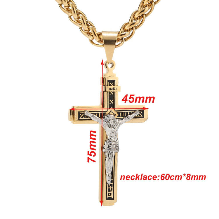 High Quality Stainless Steel Gold Tone Multilayer Cross Christ Jesus Pendant Necklace Chains For Men Jewelry Gift