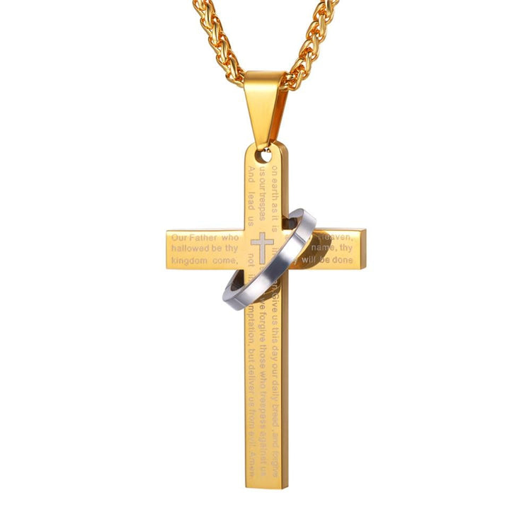 U7 Cross Necklace For Men Trendy Black/Gold Blue Color Stainless Steel Pendant &amp; Chain Christian Bible Prayer Jewelry Gifts P904