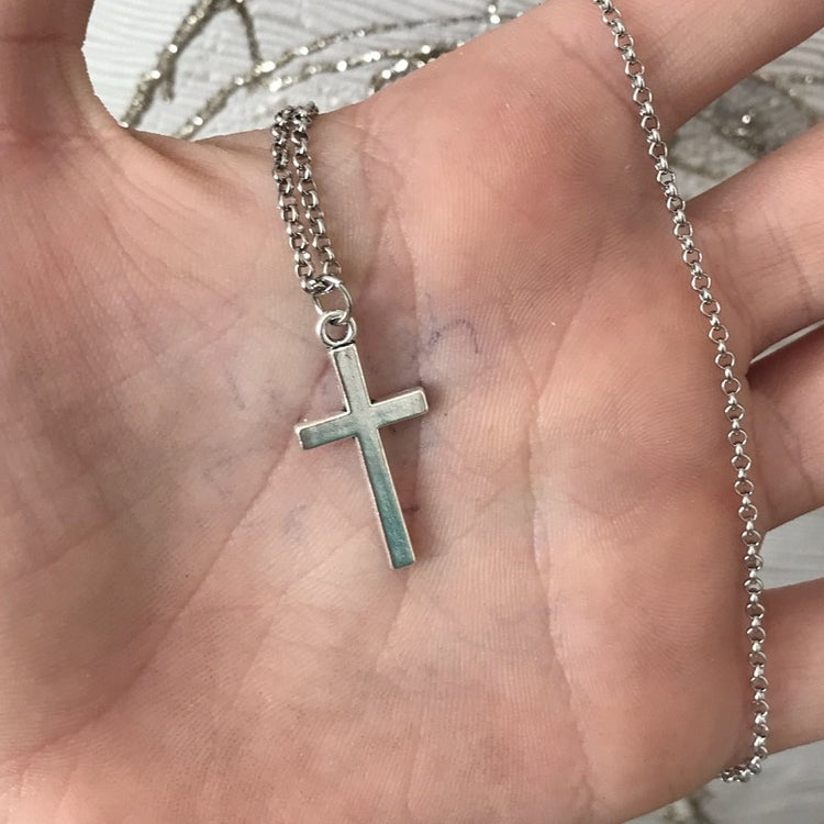 Simple Classic Fashion Double Sided Cross Antique Silver Color Pendant Girl Short Long Chain Necklaces Jewelry For Women